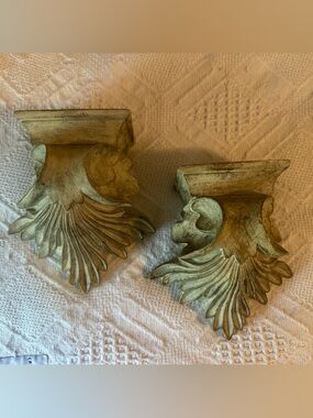 Vintage Shelf Corbels Pair - Distressed Gold